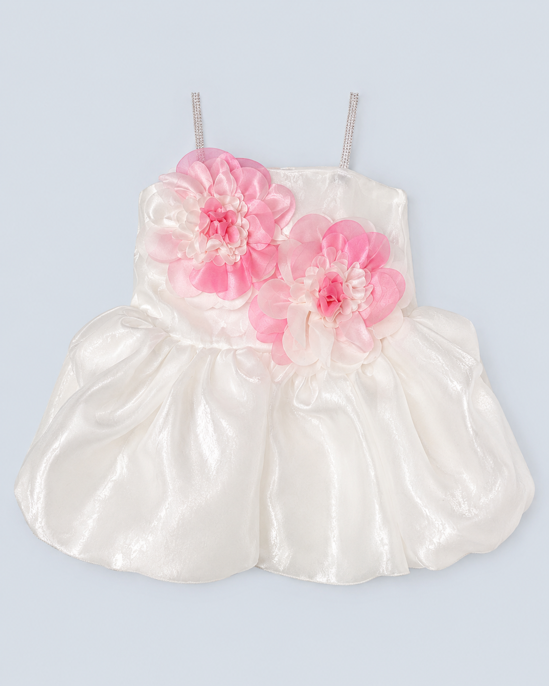 Petal Royale Bloom — Premium White Floral Satin Party Dress for Girls