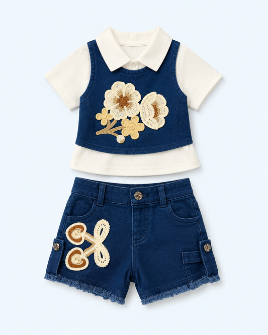 Bluebell Bloom Crochet Denim Co-ord Set