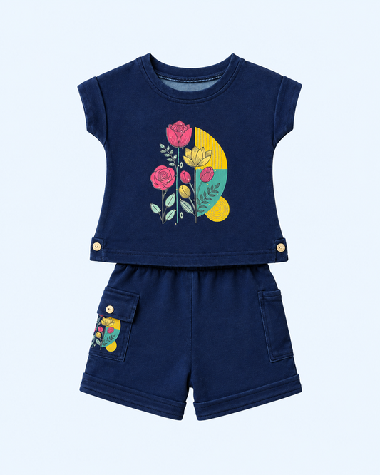 Floral Pop Denim Shorts Co-ord Set