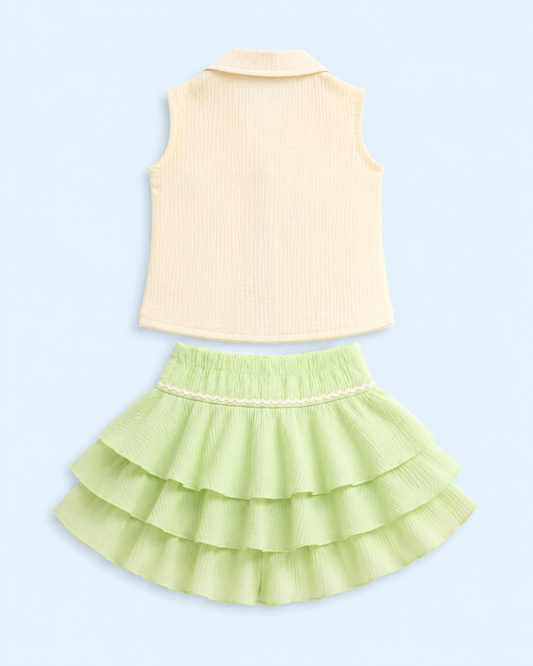 Minty Heartbeat Textured Top & Ruffle Skirt Set