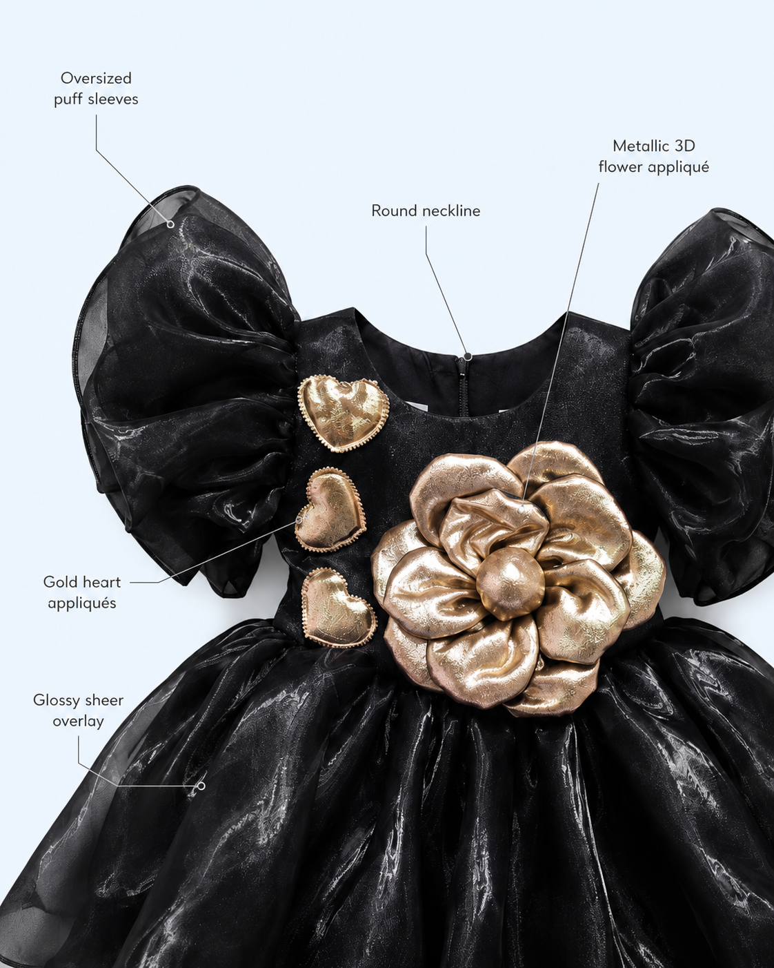 Midnight Golden Bloom Party Dress