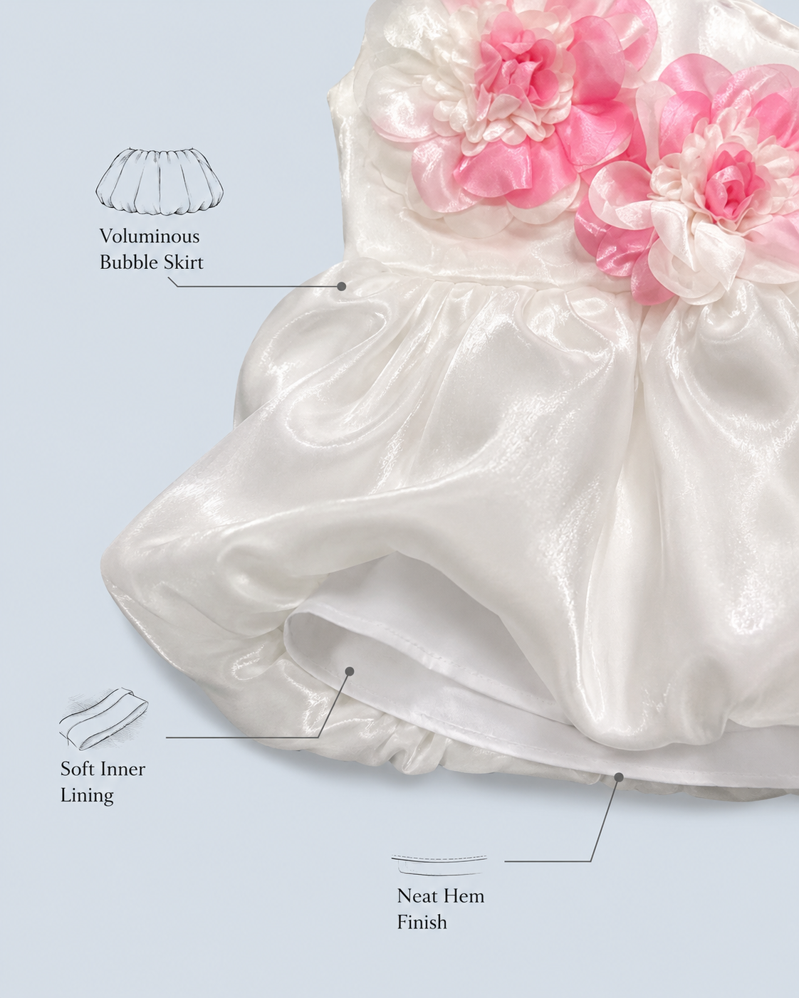 Petal Royale Bloom — Premium White Floral Satin Party Dress for Girls