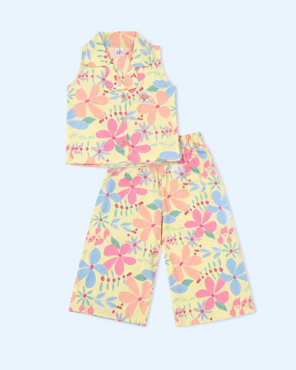Pastel Garden Floral Sleeveless Top & Wide-Leg Pants Set for Girls