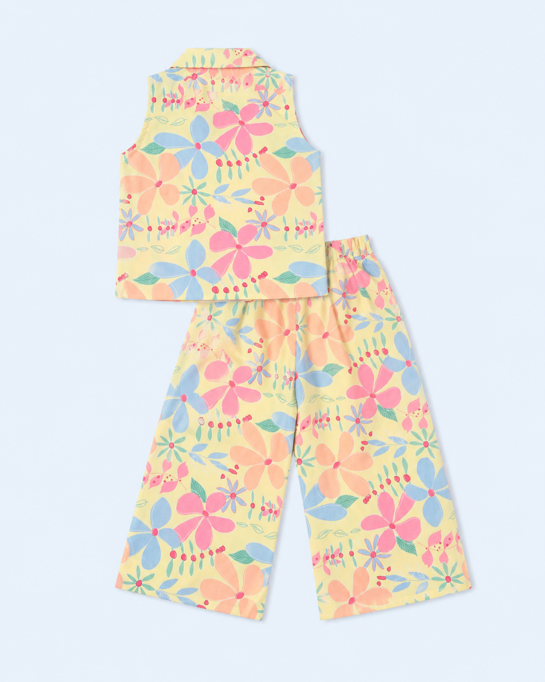 Pastel Garden Floral Sleeveless Top & Wide-Leg Pants Set for Girls
