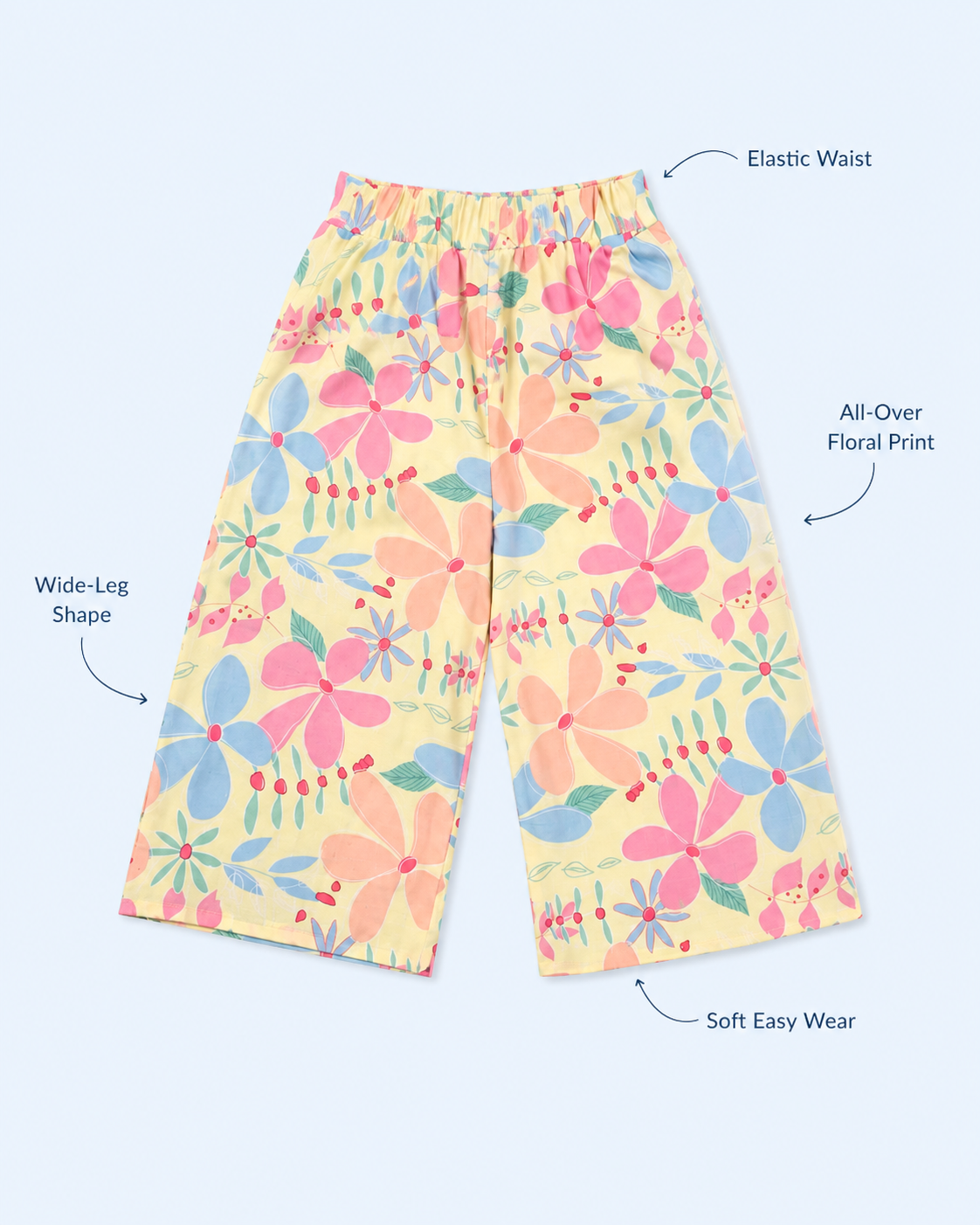 Pastel Garden Floral Sleeveless Top & Wide-Leg Pants Set for Girls