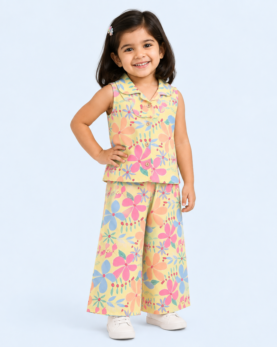 Pastel Garden Floral Sleeveless Top & Wide-Leg Pants Set for Girls