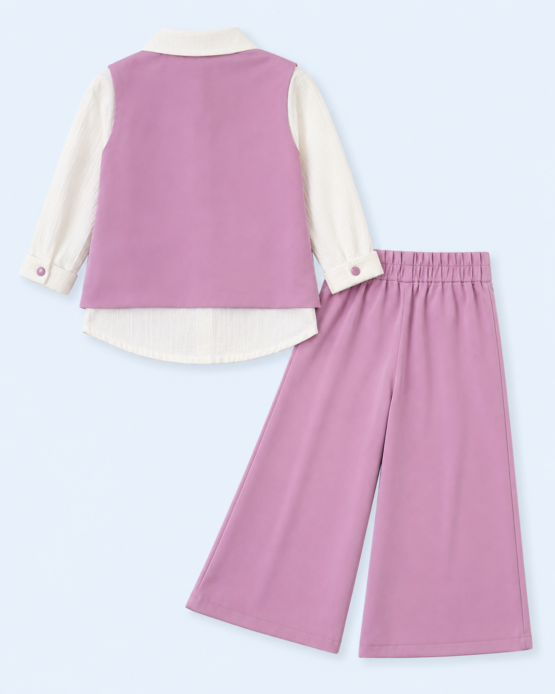 Lavender Girls 3-Piece Vest Shirt & Wide-Leg Palazzo Set