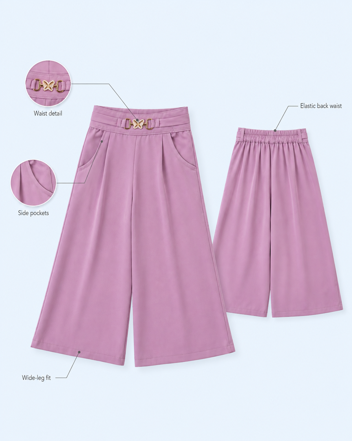 Lavender Girls 3-Piece Vest Shirt & Wide-Leg Palazzo Set