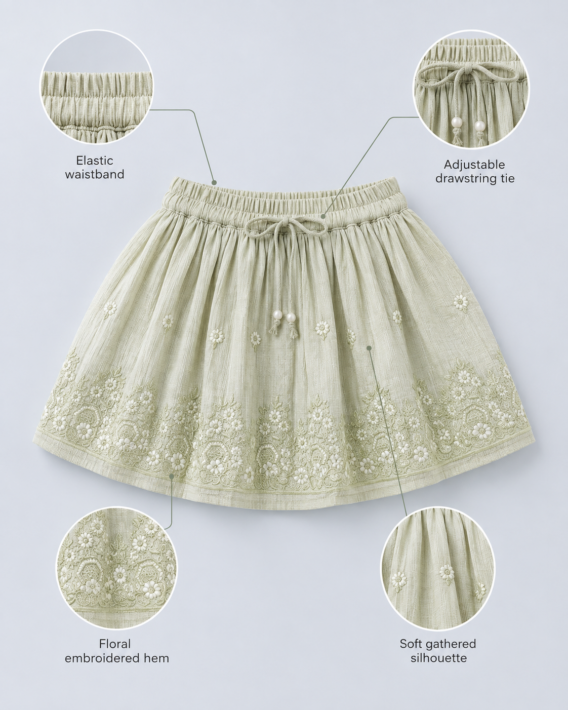 Sage Bloom Ruffle Girls Skirt Set 6102