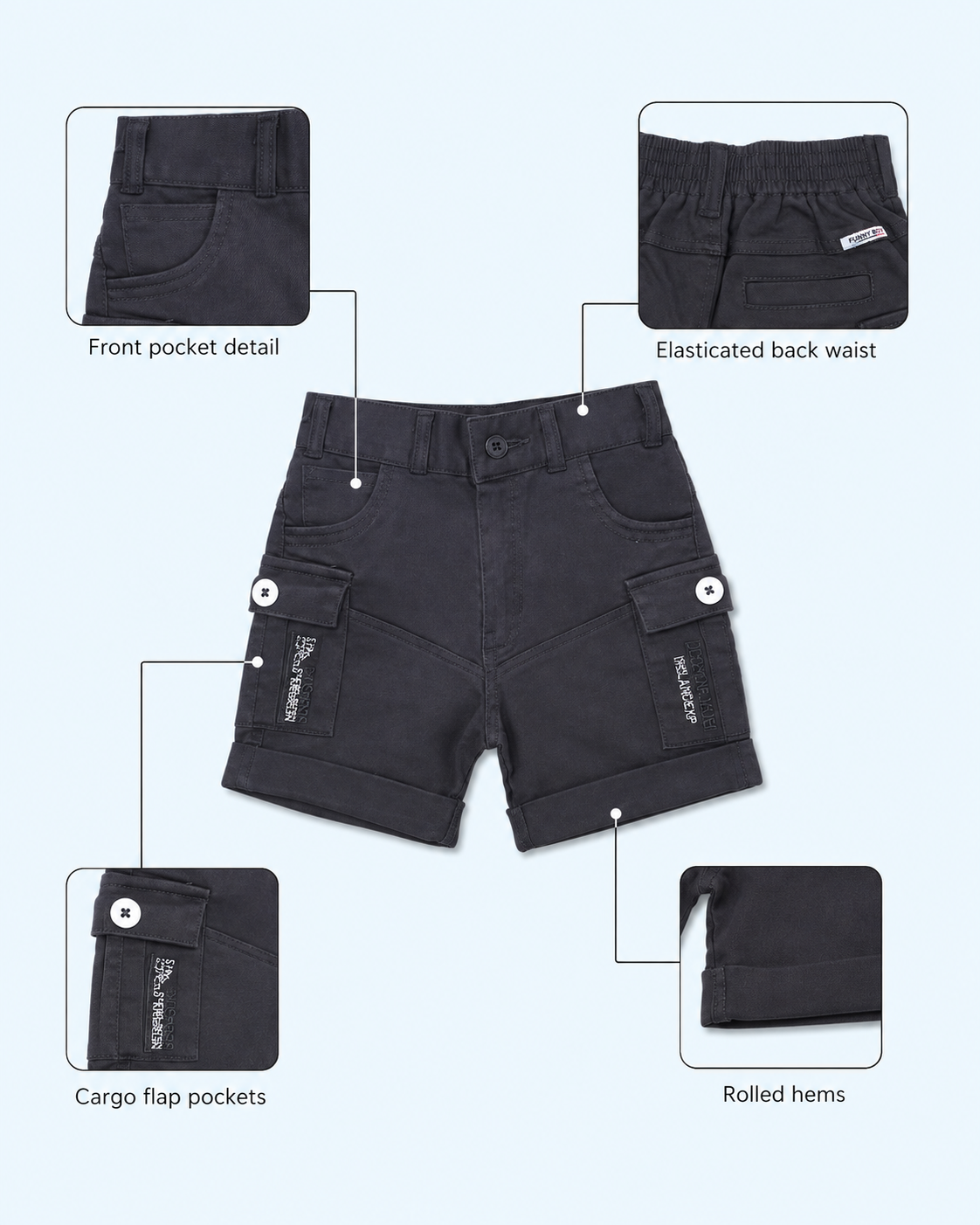 Urban Bloom Boys 2-Piece Cargo Set – Abstract Floral Shirt & Charcoal Shorts 7628